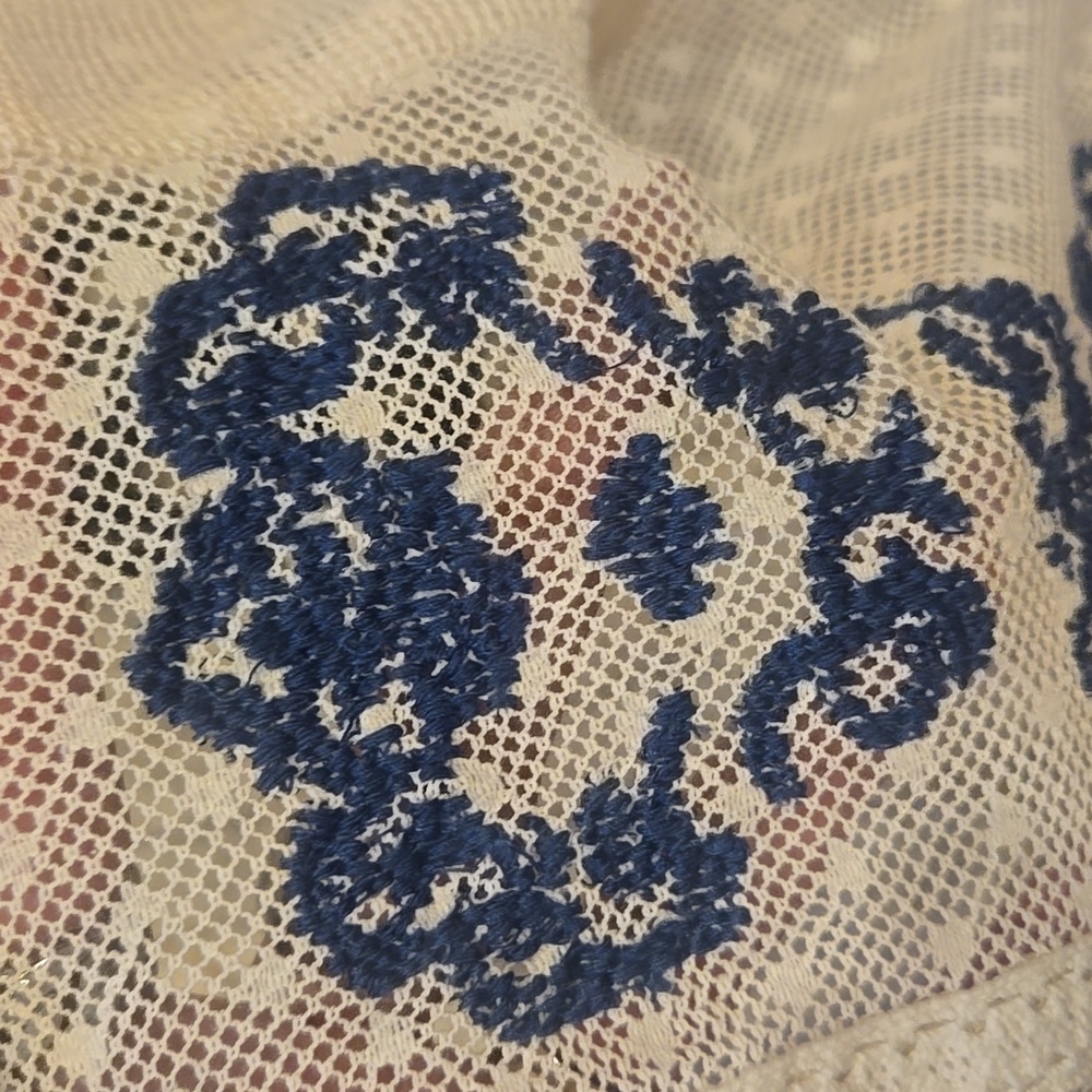 Free People Creamy White Lacey Sheer Tunic Top With Blue Embroidered Accents - Picture 5 of 13